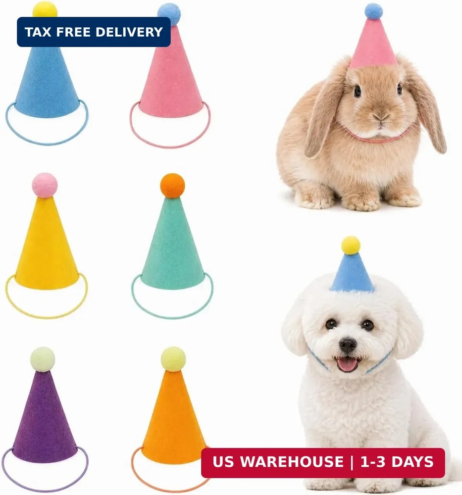 Mini Party Hats for Stuffed Animals 6 Pcs Colorful Cute Birthday Party Cone Hats