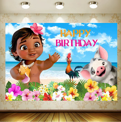 Baby Moana Happy Birthday Background Decor Kids Birthday Party Banner Supplies