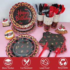 Red Cheetah Print Birthday Party Supplies for 24 Guests – 168 Pieces