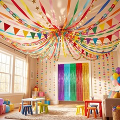 Rainbow 574 ft Crepe Streamers 700 Sheets Chains Garland Colorful Strips 26 f…