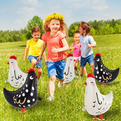 6 PCS Walking Chicken Balloons, Aluminum Foil Chicken Party Decorations White an