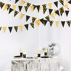 30Ft Black Gold Party Decorations Polka Dot Pennant Banner Paper Circle Dot T…