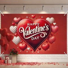 Valentine’s Day Banner 71 x 43 Inches Polyester Love Heart Backdrop Romantic New