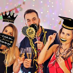 39 PCS Prom Photo Booth Props Black Gold Silver Masquerade Selfie Party Decor