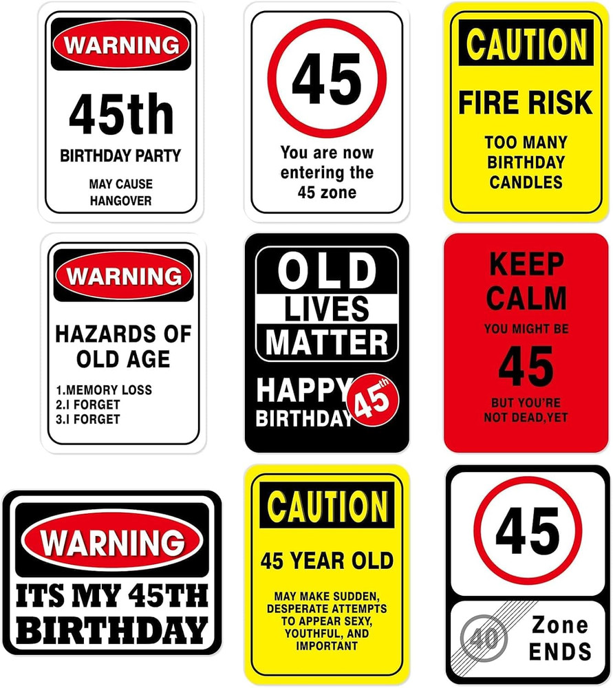 45Th Birthday Party Decorations – 9PCS Wall Signs Funny Tags for Adults 45 Years