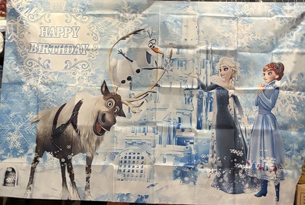 Frozen Happy Birthday Flag Disney Tapestry Photo Prop Elsa Olaf Anna Sven NEW