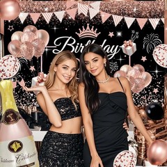 Decoraciones De Cumpleaños En Negro Y Oro Rosa Para Mujeres, Decoraciones NUEVO.