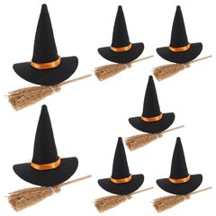 Mini Felt Witch Hats Halloween Gnome Hats Broom Decor Set