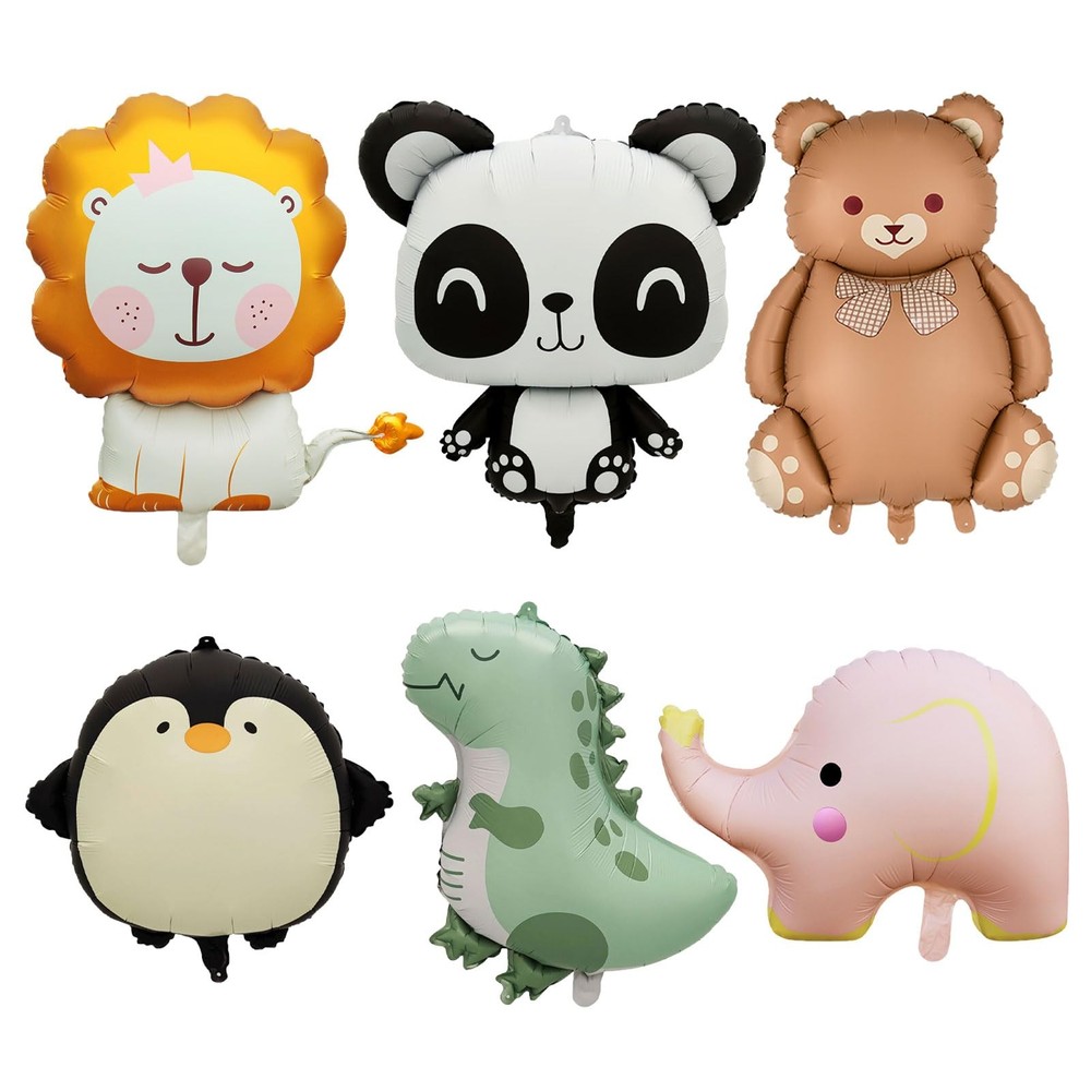 6 Pcs Cute Animal Balloons Giant Jungle Safari Animal Foil Balloons Set for L…