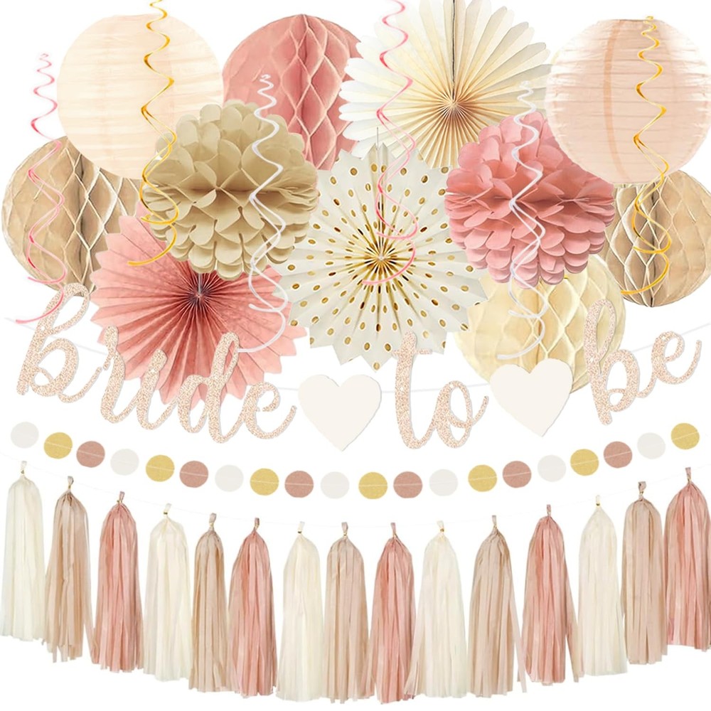 Boho Pink Bridal Shower Decorations, Champagne-Gold Bride To Be Banner Bachel…