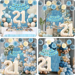 Dusty Blue 21St Birthday Decorations for Him Her Beige Cream Number 21 Balloon B