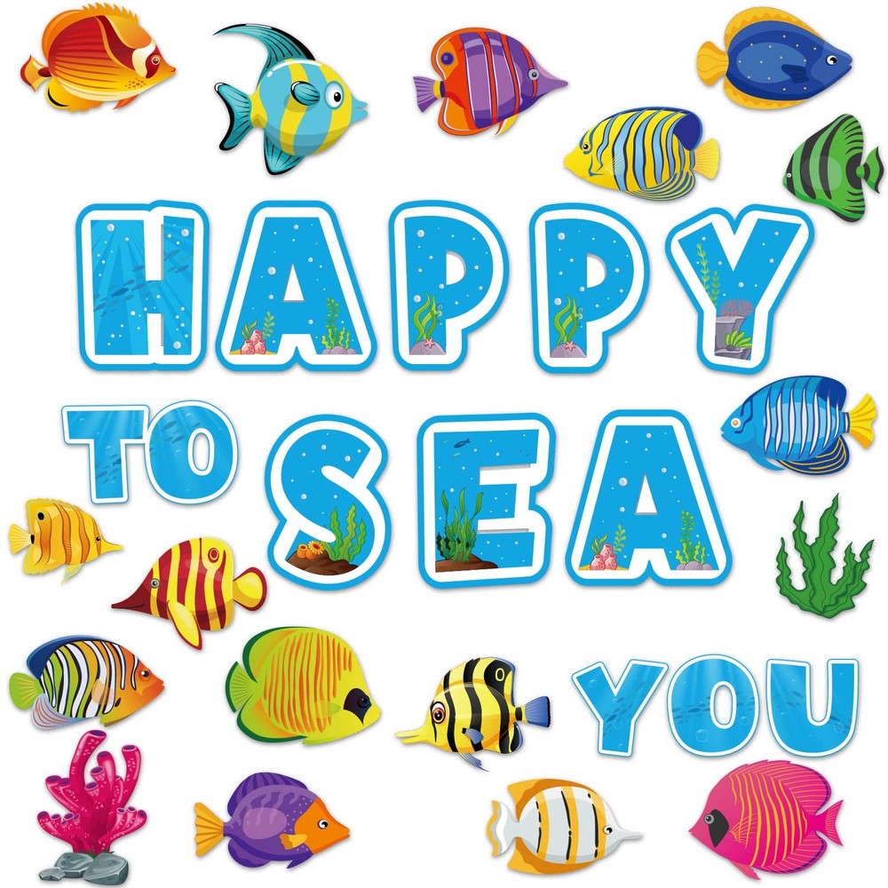 Tropical Fish Cutouts, Ocean Theme Party Decor, Multicolor Bulletin Board