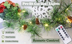 Remote Christmas Smokey Pine Garland with Lights 6.56FT Garlands with Timer 30