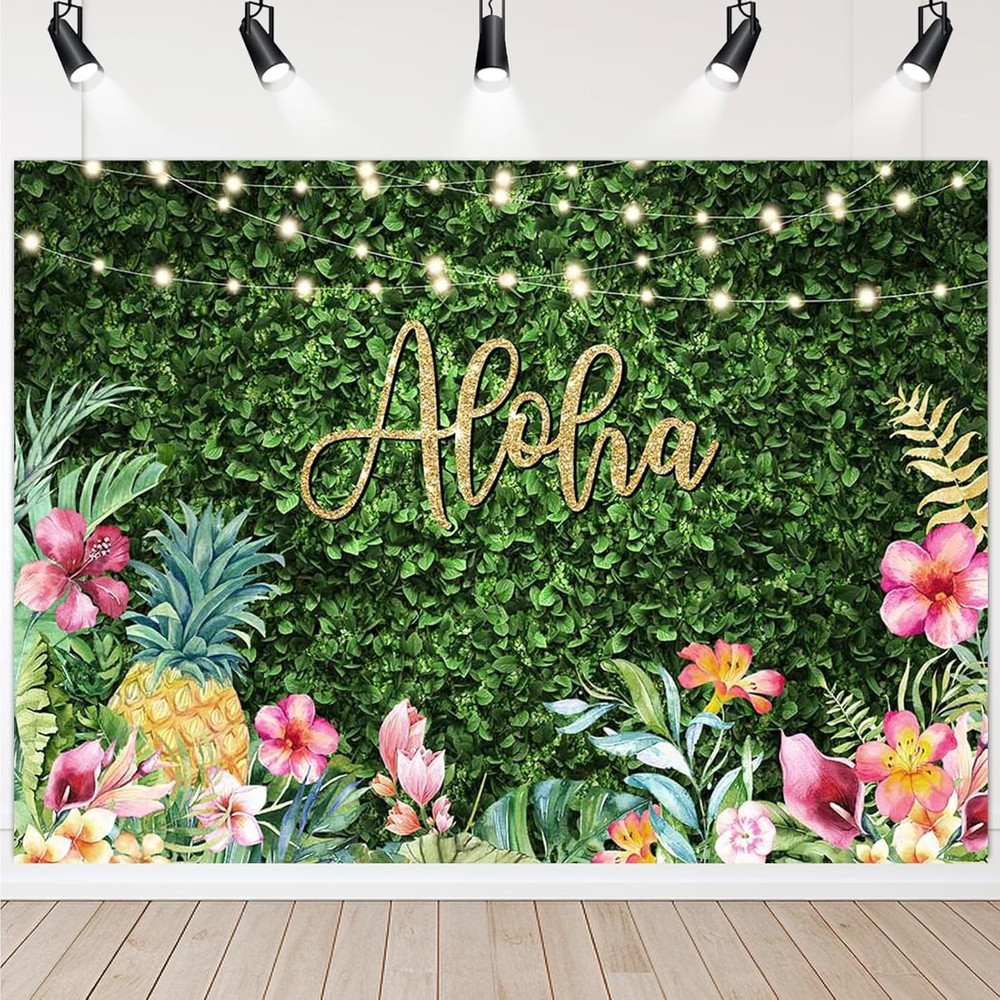 7x5ft Aloha Backdrop Tropical Luau Party Decorations Hawaiian Backdrop for Party