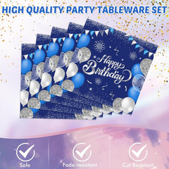 Blue 90th Birthday Decorations for Men Navy Blue Silver Happy 90th Birthday T…