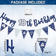 Blue Silver 18th birthday Party decorations Door Banner Porch Sign Bunting Flags