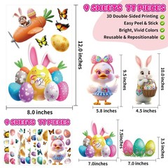 3D Easter Window Clings – 9 Sheets Bright Double-Sided 78Pcs Bunny & Egg Window