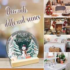 Christmas Snowman Table Wooden Decor – Merry Christmas Crystal Ball Plaque With