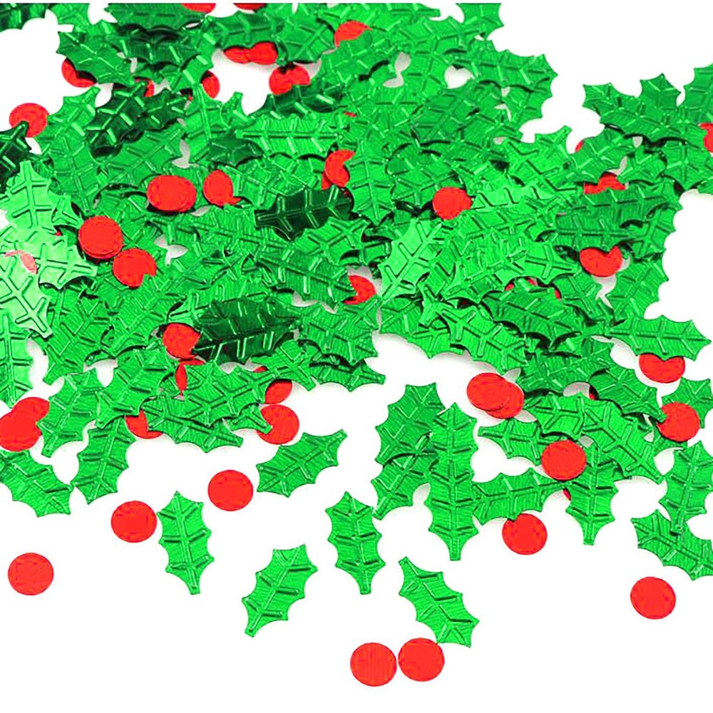 Christmas Xmas Holly Berries Confetti Red Green Leaves PVC Holiday Party Decor