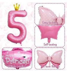 7PCS Set Princess Peach 5th Birthday Decoration Backdrop Big Foil B…