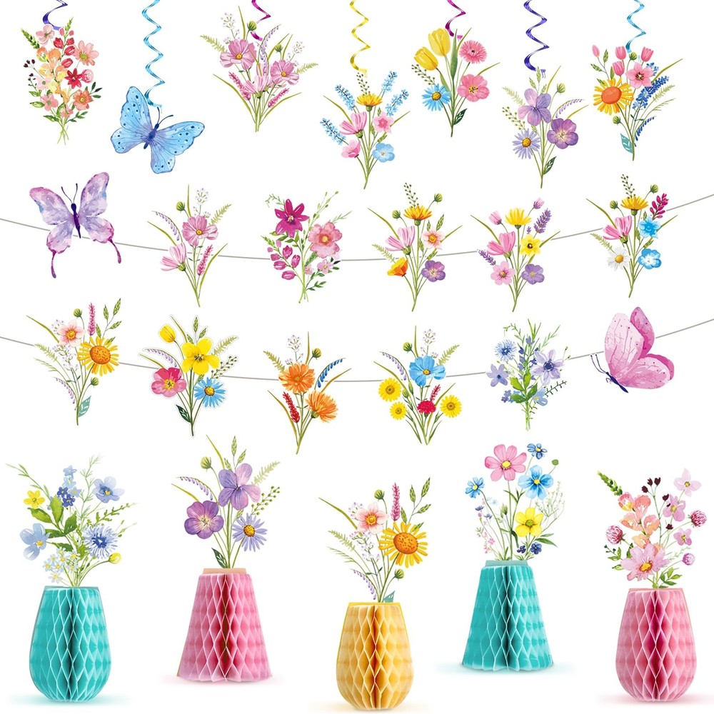 14PCS Spring Wildflower Party Decorations Wild Purple, Yellow, Pink, Blue