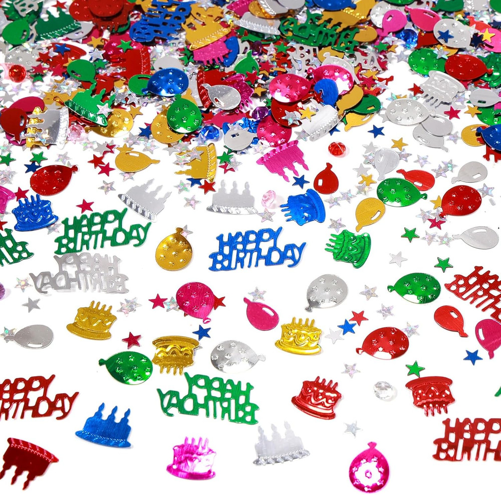 Multicolor Happy Birthday Confetti, 3000 Pcs Birthday Cake Table Metallic Foil C