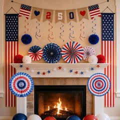 America 250th Anniversary Decorations 4th of July Patriotic Red White Blue