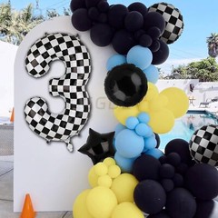 40 Inch Checkered Number Balloon 3 Black and White Race Car Birthday Balloons Ba