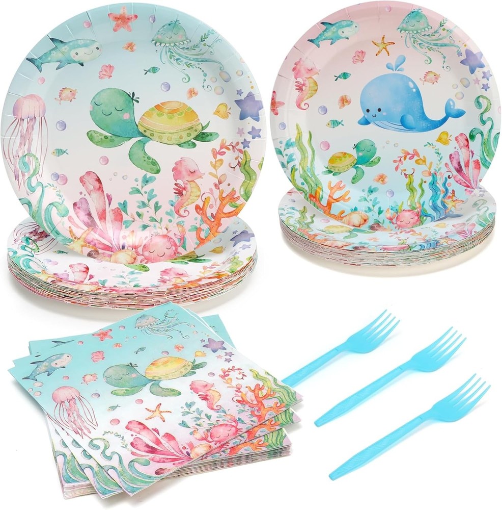 Under The Sea Ocean Disposable Birthday Tableware (Plates, Napkins, Forks)