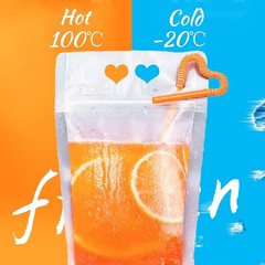 Reusable Clear Drink Pouches Plastic Pouch Straw Bag Juice Party Festival Picnic