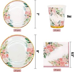Bohemian Floral Disposable Tableware Set – Perfect for Weddings & Showers