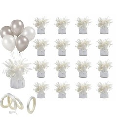 Balloon Weights – 16 Pack with Curling Ribbon White 100g, Metallic Balloon An…