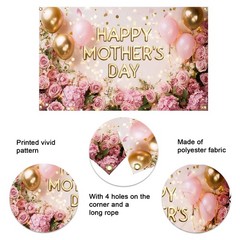 Mother Day Backdrop Banner Pink Flowers Balloon Happy Mothers Day Decorations Ba