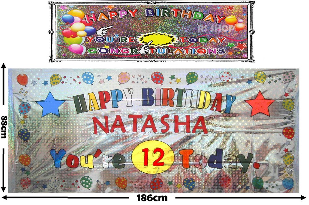 Happy Birthday Personalised Banner Name and Age Unisex Boy Girl Adult