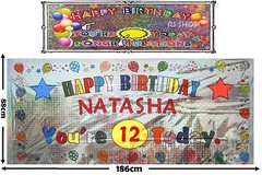 Happy Birthday Personalised Banner Name and Age Unisex Boy Girl Adult