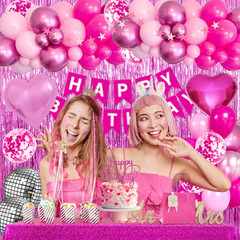 Pink Birthday Party Decorations for Women Girls with Happy Birthday Banner Paper