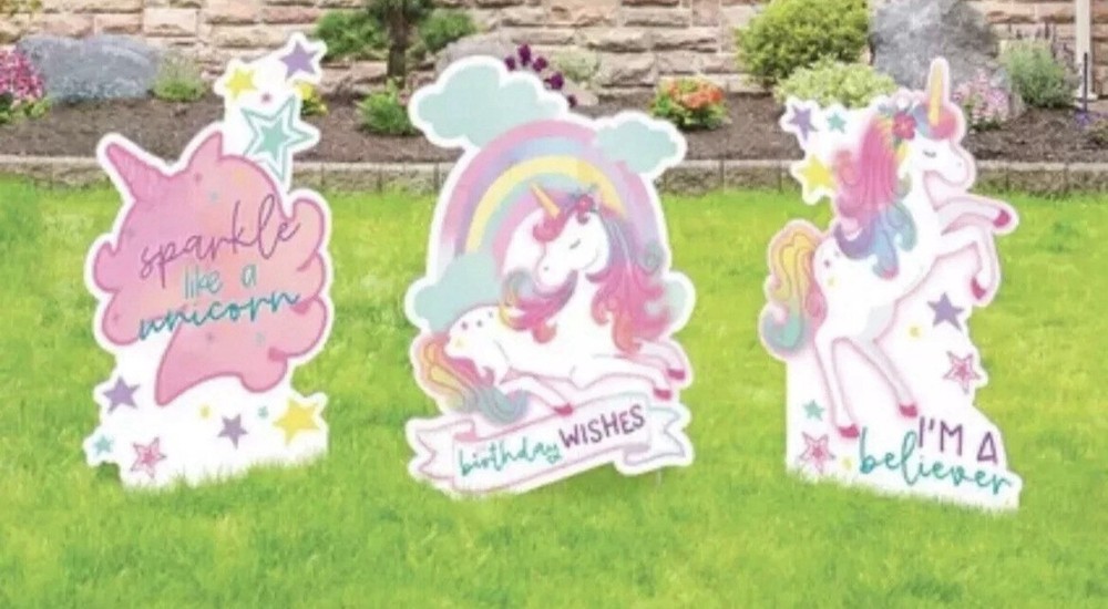3 Unique Large Unicorn Yard Signs Birthday, Party w/Metal Stakes 23.8″ High