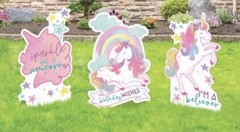 3 Unique Large Unicorn Yard Signs Birthday, Party w/Metal Stakes 23.8″ High
