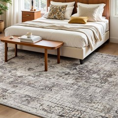 YOH Boho Washable Rug 5×7, Charcoal Gray Vintage Non Slip Area Rug, Distresse…