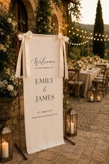 Customizable Linen Wedding Banner, Minimalist Party Backdrop,Birthday Banner
