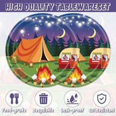 40pcs Camping Party Supplies Campfire Hiking Camper Theme Birthday Paper Plates