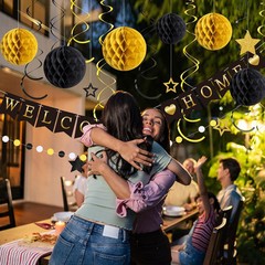 Welcome Home Decorations Banner with Glitter Stars Hanging Black
