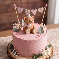 Teddy Bear Cake Topper Party Decoration Mini 3D Bow and Hat Bear Topper Decor…