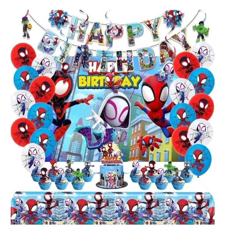 Spidey Birthday Party Decorations Set, Banner Balloons Cake Topper Backdrop +
