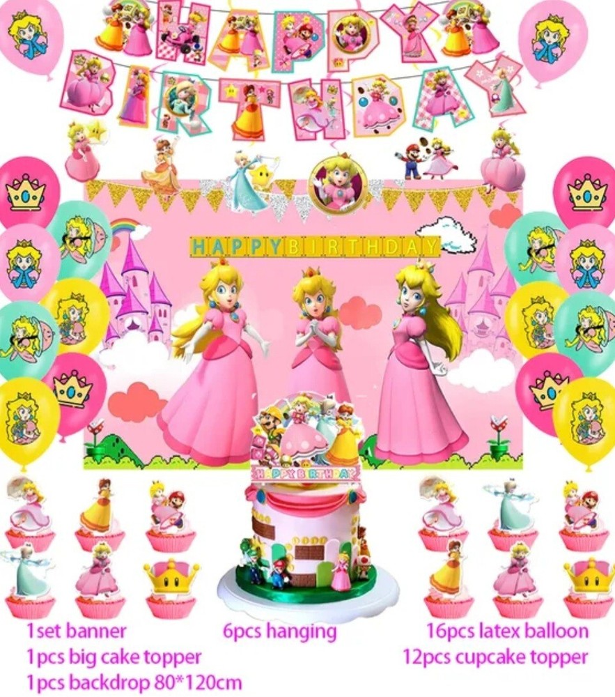 Princess Peach Party Decorations,Birthday Party Supplies for Super Mario Part