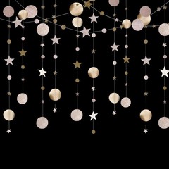 Star and Circle Hanging Garland, 65 feet 65 Feet Length, Champagne Gold