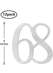 Silver Glitter 68 Cut-Out Numbers 68th Birthday Party Anniversary Decorations…