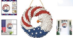 Versatile 4th of July Eagle Wreath – Rustic Wooden Door Sign for Indoor/Outdoor