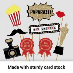 Fully Assembled Hollywood Photo Booth Props – Set of 27 – Black Gold Red Self…