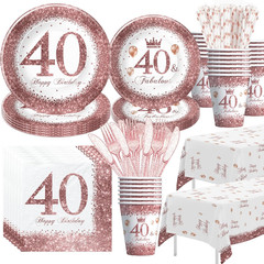 40th Birthday Decorations Women Tableware, Rose Gold 40 And Fabulous Decorations